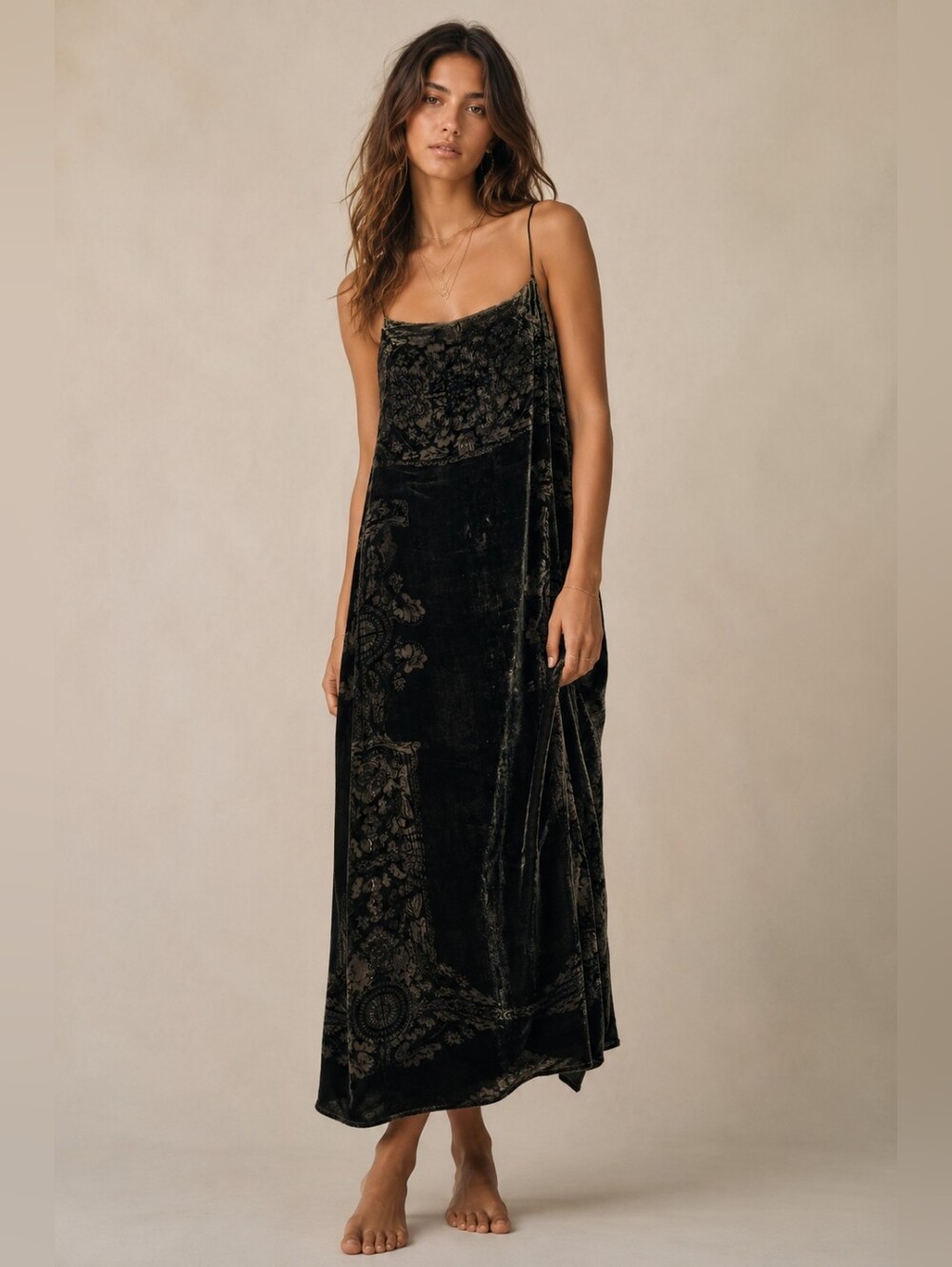Anthropologie Floreat Carina Velvet Floral Paisley Maxi Dress Size L Green